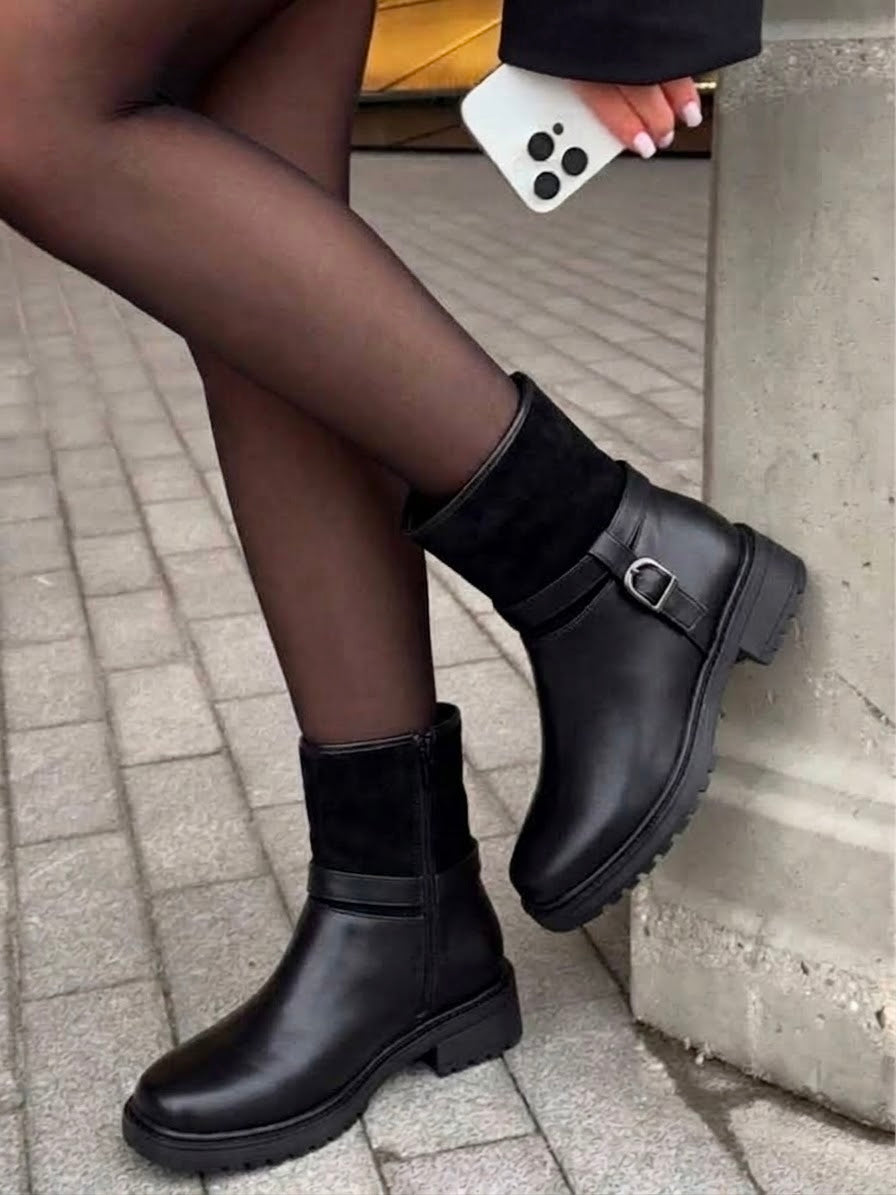 Bottines Bi-Matière à Boucle Élégante
