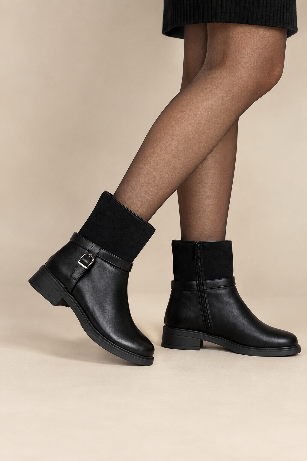 Bottines Bi-Matière à Boucle Élégante