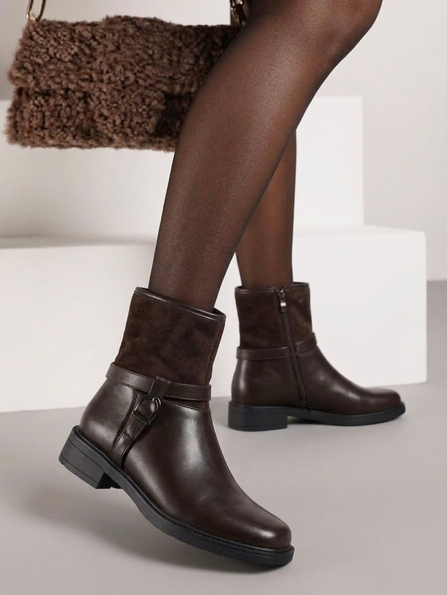 Bottines Bi-Matière à Boucle Élégante